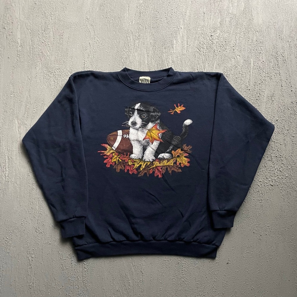 Vintage Puppy Football Fall Sweatshirt Men Large Blue 90s